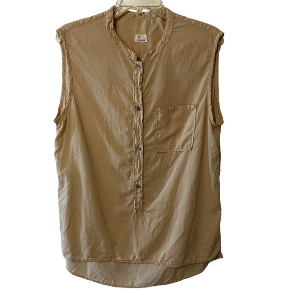 Pomandere Women’s Beige Popover button front top sleeveless capsule essential 10 - Picture 1 of 12